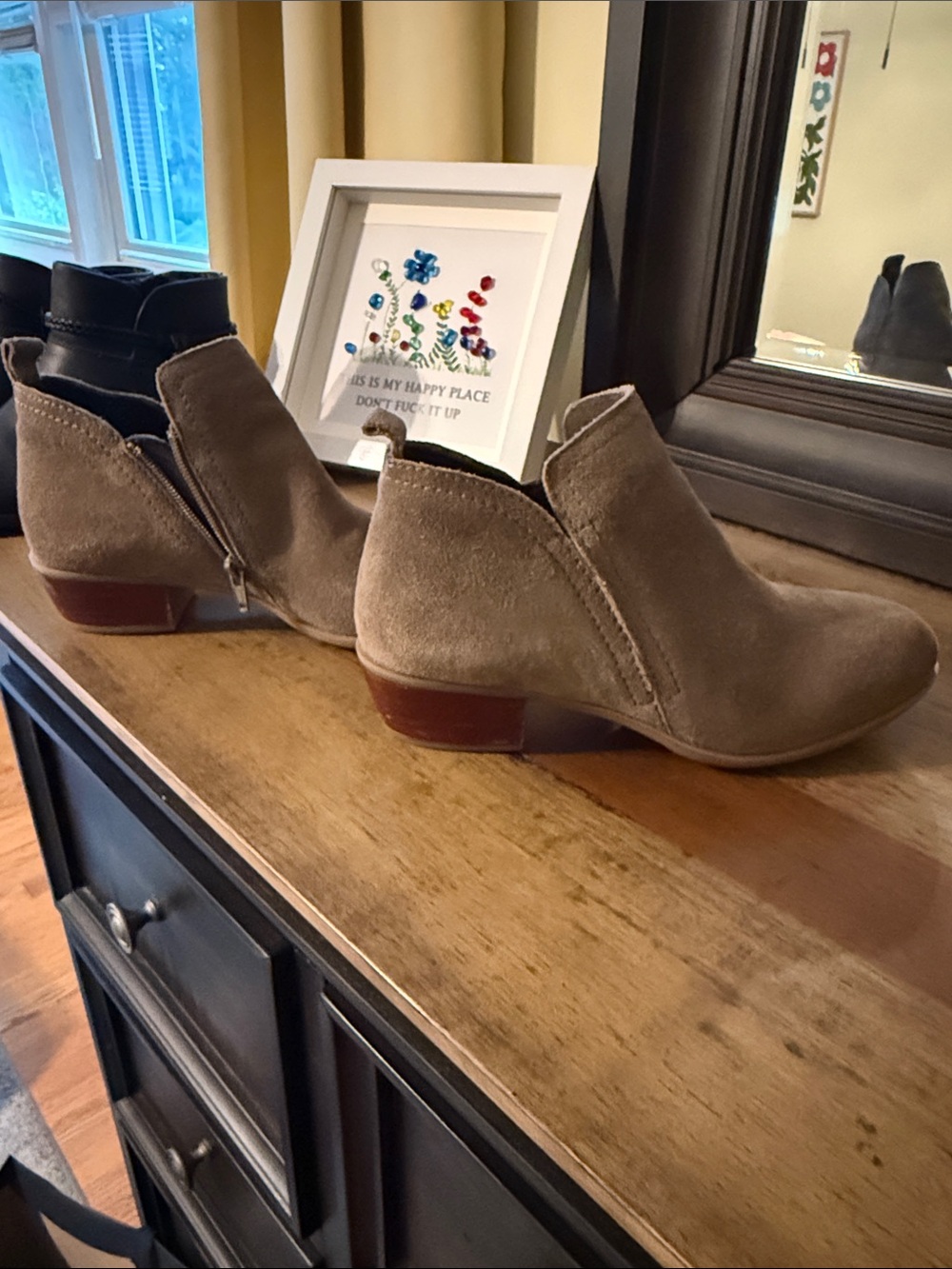 Diba Taupe Suede Ankle Booties with Brown Heel